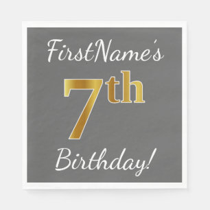 Grau, Imitate Gold 7. Geburtstag + Individuelle Na Serviette