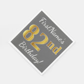 Grau, Imitate Gold 82. Geburtstag + Individuelle N Serviette (Ecke)