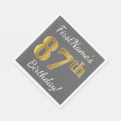 Grau, Imitate Gold 87. Geburtstag + Individuelle N Serviette (Ecke)
