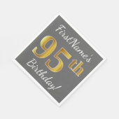 Grau, Imitate Gold 95. Geburtstag + Individuelle N Serviette (Ecke)