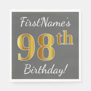 Grau, Imitate Gold 98. Geburtstag + Individuelle N Serviette