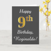 Grau, Imitate Gold 9. Geburtstag + Individuelle Na Karte (Gelbe Blume)