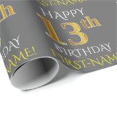 Grau, Imitate Gold "HAPPY 13. BIRTHDAY" Geschenkpapier (Rolleneckpunkt)