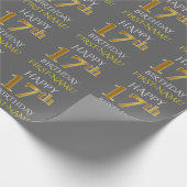 Grau, Imitate Gold "HAPPY 17. BIRTHDAY" Geschenkpapier (Ecke)