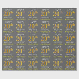 Grau, Imitate Gold "HAPPY 20. GEBURTSTAG" Geschenkpapier