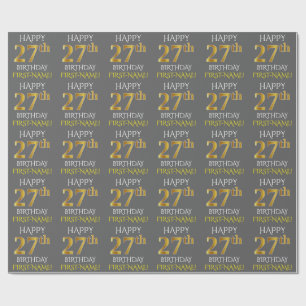 Grau, Imitate Gold "HAPPY 27. BIRTHDAY" Geschenkpapier