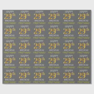 Grau, Imitate Gold "HAPPY 29. BIRTHDAY" Geschenkpapier