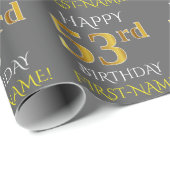 Grau, Imitate Gold "HAPPY 53. BIRTHDAY" Geschenkpapier (Rolleneckpunkt)