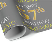 Grau, Imitate Gold "HAPPY 57. BIRTHDAY" Geschenkpapier (Rolleneckpunkt)