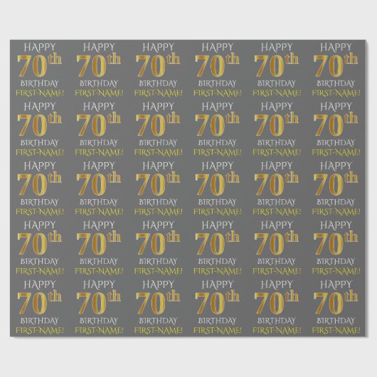 Grau, Imitate Gold "HAPPY 70 th BIRTHDAY" Geschenkpapier (Flach)