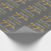 Grau, Imitate Gold "HAPPY 77. BIRTHDAY" Geschenkpapier (Ecke)