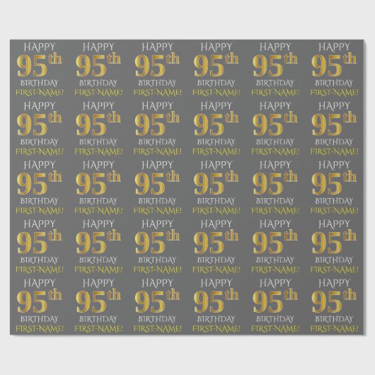 Grau, Imitate Gold "HAPPY 95. BIRTHDAY" Geschenkpapier (Flach)
