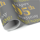 Grau, Imitate Gold "HAPPY 95. BIRTHDAY" Geschenkpapier (Rolleneckpunkt)