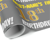 Grau, Imitate/Nachahmungen Gold, "18. BIRTHTAG" Geschenkpapier (Rolleneckpunkt)