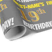 Grau, Imitate/Nachahmungen Gold, "19. BIRTHTAG" Geschenkpapier (Rolleneckpunkt)