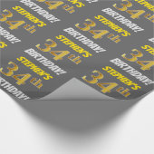 Grau, Imitate/Nachahmungen Gold, "34. BIRTHTAG" Geschenkpapier (Ecke)