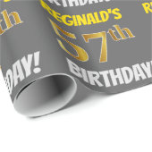 Grau, Imitate/Nachahmungen Gold, "57. GEBURTSTAG" Geschenkpapier (Rolleneckpunkt)