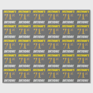 Grau, Imitate/Nachahmungen Gold, "71. BIRTHTAG" Geschenkpapier