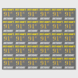 Grau, Imitate/Nachahmungen Gold, "91. BIRTHTAG" Geschenkpapier