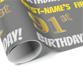Grau, Imitate/Nachahmungen Gold, "91. BIRTHTAG" Geschenkpapier (Rolleneckpunkt)