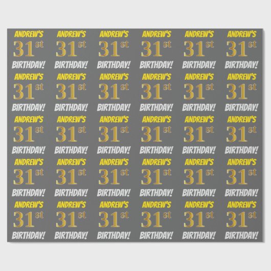 Grau, Imitate/Nachahmungs-Gold, "31. BIRTHTAG" Geschenkpapier (Flach)