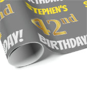 Grau, Imitate/Nachahmungs-Gold, "42. GEBURTSTAG" Geschenkpapier (Rolleneckpunkt)