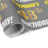 Grau, Imitate/Nachahmungs-Gold, "48. BIRTHDAY" Geschenkpapier (Rolleneckpunkt)