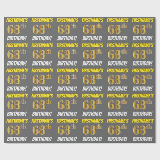 Grau, Imitate/Nachahmungs-Gold, "68. BIRTHDAY" Geschenkpapier (Flach)