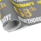 Grau, Imitate/Nachahmungs-Gold, "68. BIRTHDAY" Geschenkpapier (Rolleneckpunkt)