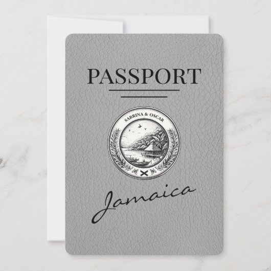Grau Jamaica Passport Save the Date (Vorderseite)