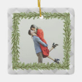 Grau Kariert Gingham Foto 1. Weihnachten Verheirat Keramikornament (Vorderseite)