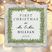 Grau Kariert Gingham Foto 1. Weihnachten Verheirat Keramikornament