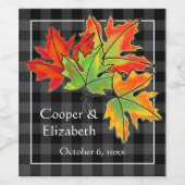 Grau Kariert mit Fall Maple Blätter Kopfkissen wer Weinetikett (Einzelnes Label)