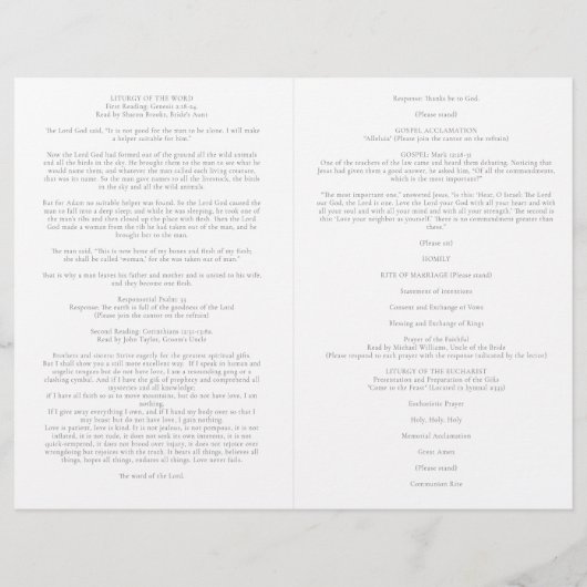 Grau-katholische Hochzeitsfeier Programm 2 / 2 (Rückseite)