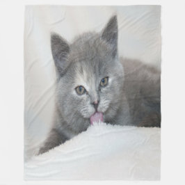 Grau Kitten Licking Snow Fleecedecke