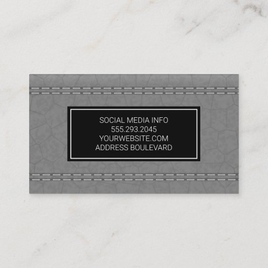 Grau Leather Stitched Visitenkarte (Rückseite)