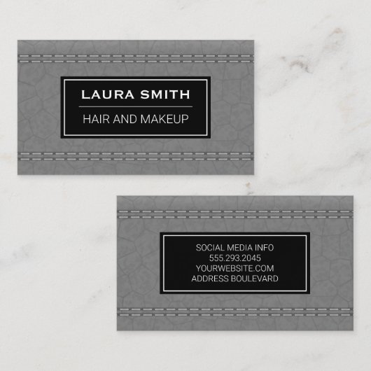 Grau Leather Stitched Visitenkarte (Vorne/Hinten)