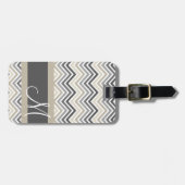 Grau & Linen Beige Zickzack Muster mit Monogramm Gepäckanhänger (Vorderseite horizontal)