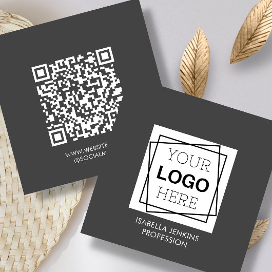 Grau | Logo | QR Code Square Business Card Quadratische Visitenkarte