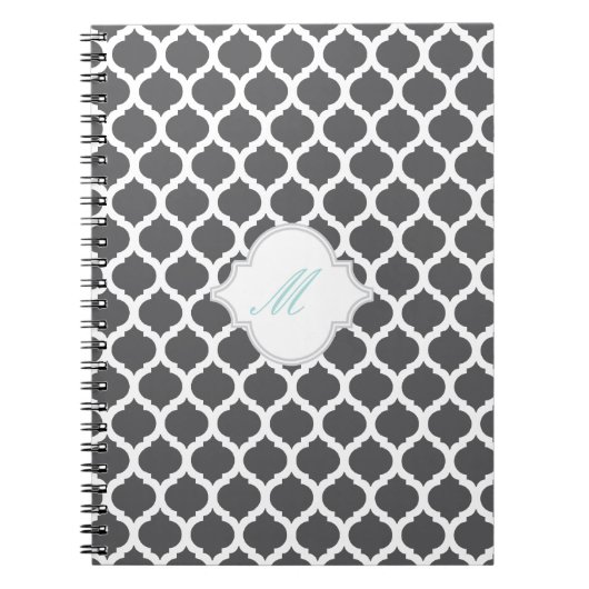 Grau marokkanisches Muster mit Monogram Notebook Notizblock (Vorderseite)