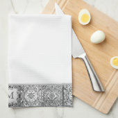 Grau mediterrane Tile Personal Custom Monogram Geschirrtuch (Viertel Falte)