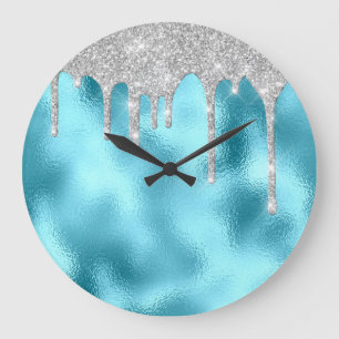 Grau Metal Spark Glitzer Tropfen Ocean Glitzer Große Wanduhr