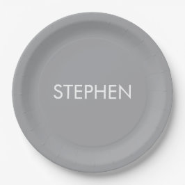 Grau minimalistischer benutzerdefinierter Name  Pappteller