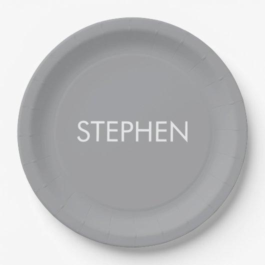 Grau minimalistischer benutzerdefinierter Name Pappteller (Vorderseite)