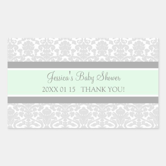 Grau Mint Damask Baby Shower Pflegeaufkleber Rechteckiger Aufkleber (Vorderseite)