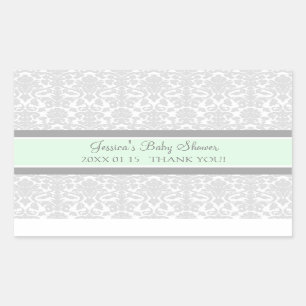Grau Mint Damask Baby Shower Pflegeaufkleber Rechteckiger Aufkleber