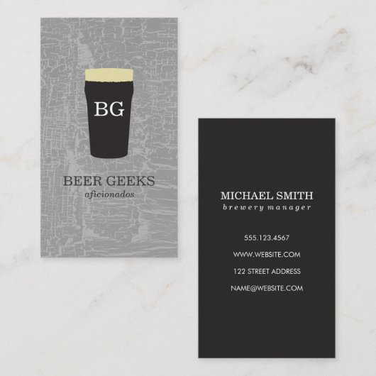 Grau mit Bierglas mit Monogramm Visitenkarte (Vorne/Hinten)