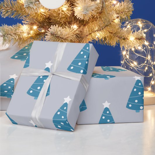 GRAU MIT BLAUEN UND WEISSEN BÄUMEN GESCHENKPAPIER (Feiertage)