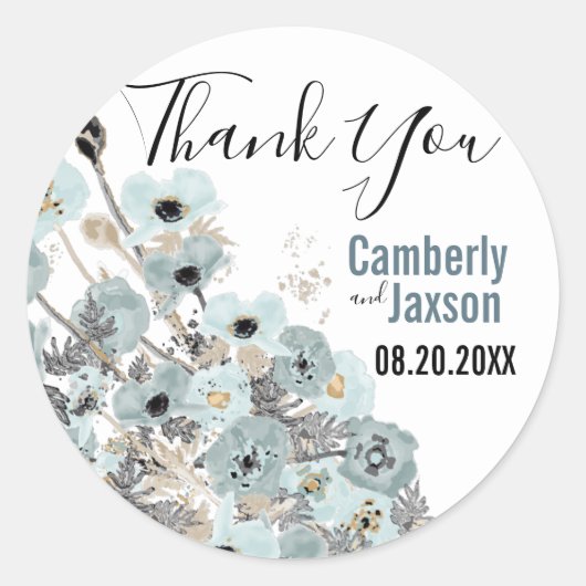 Grau mit blauer Wasserfarbe Blumenkuchen Hochzeit Runder Aufkleber (Vorderseite)