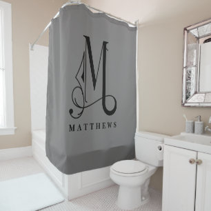Grau mit elegantem Monogramm M Custom Duschvorhang